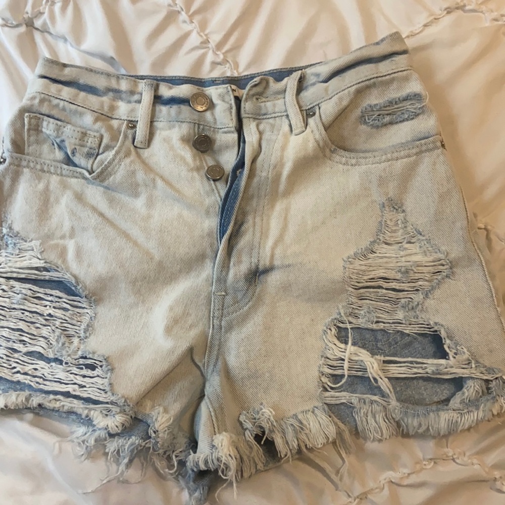 light wash high rise jean shorts